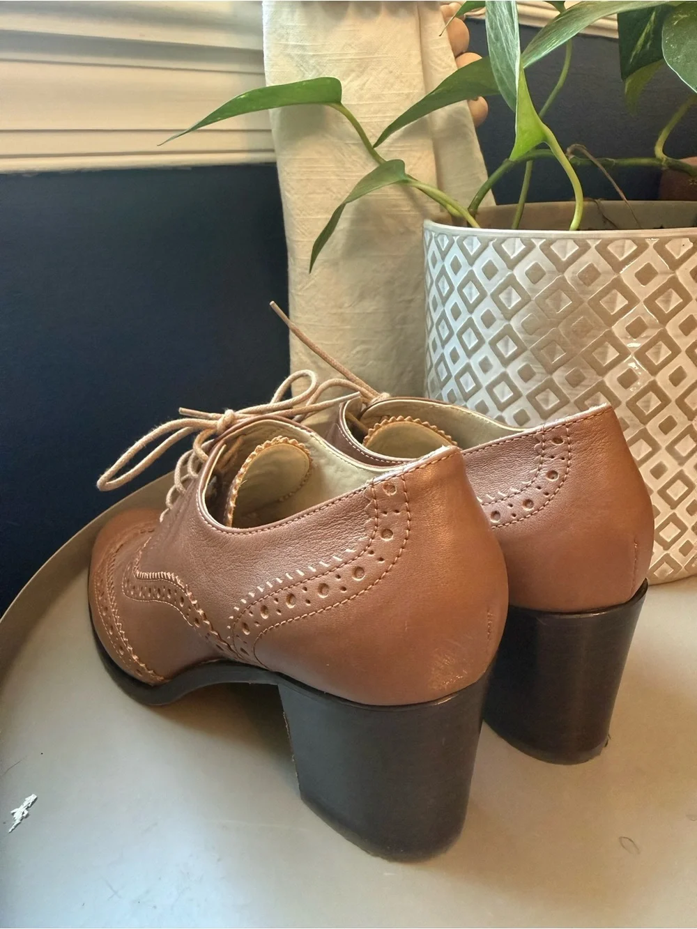 Hobbs London 7 Lace-Up Wingtip Oxford Block Heel Retro Vintage Style Office Boho